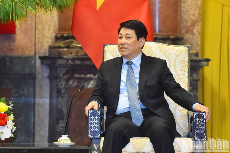 President Luong Cuong speaks at the reception.