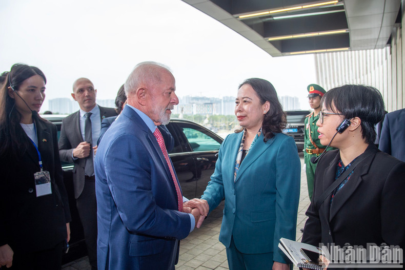 Vice President Vo Thi Anh Xuan welcomes Brazilian President Luiz Inacio Lula da Silva at the Vietnam Military History Museum. Vice President Vo Thi Anh Xuan welcomes Brazilian President Luiz Inacio Lula da Silva at the Vietnam Military History Museum.