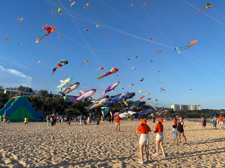 Visitors are excited about flying kites on the beach. Visitors are excited about flying kites on the beach.