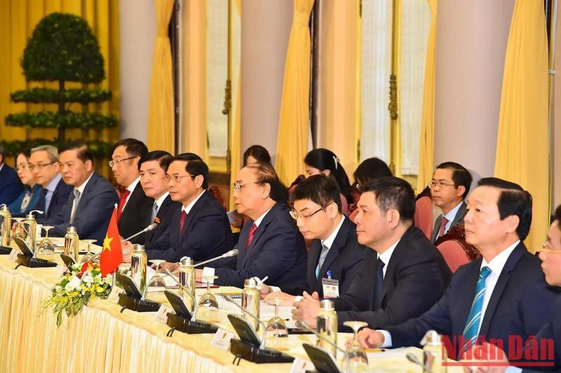President Nguyen Xuan Phuc and Vietnamese high-ranking officials at the talks.