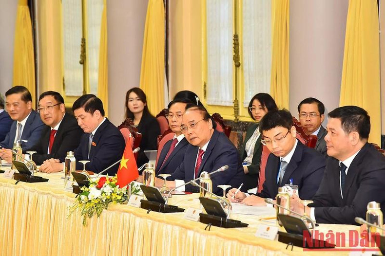 President Nguyen Xuan Phuc speaks at the talks.