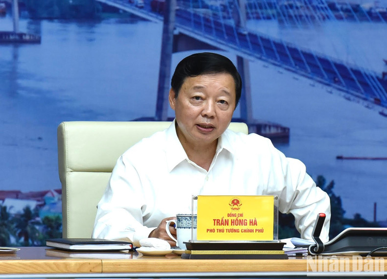 Deputy PM Tran Hong Ha speaks at the meeting.