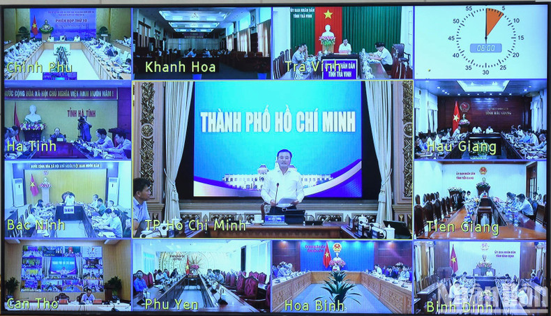 A Ho Chi Minh City representative speaks via a video link.