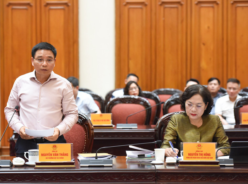 Minister of Finance Nguyen Van Thang speaks at the meeting.