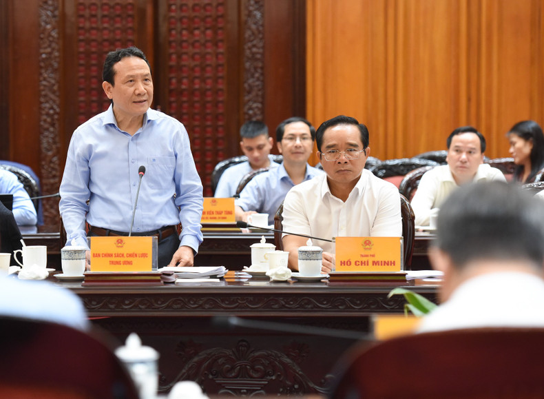 Deputy Head of the Central Commission for Policies and Strategies Nguyen Hong Son speaks at the meeting.