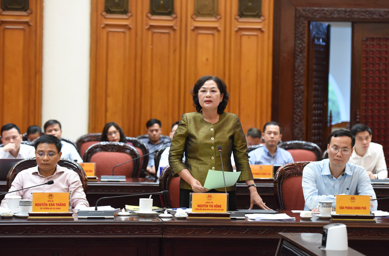 Governor of the State Bank of Viet Nam Nguyen Thi Hong speaks at the meeting.