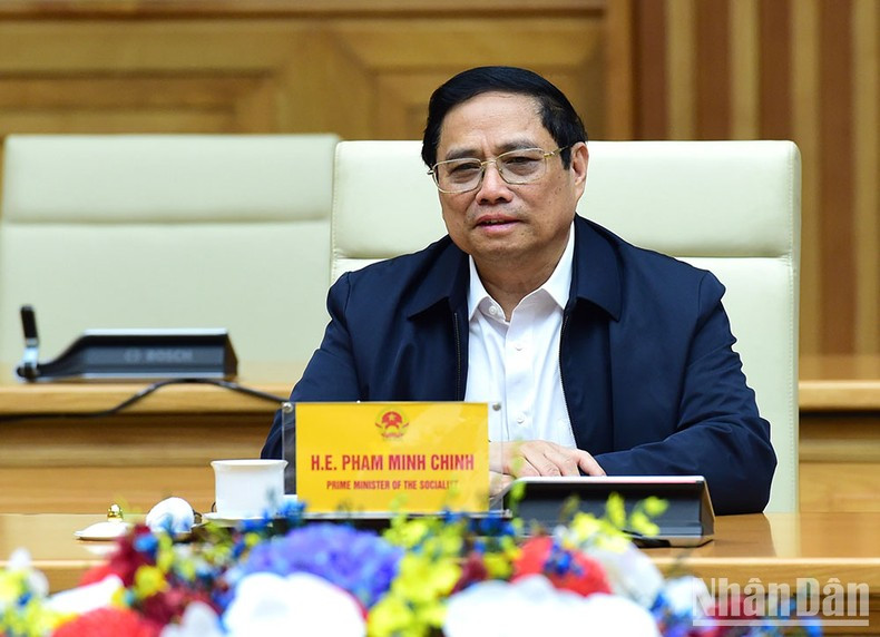 Prime Minister Pham Minh Chinh speaks at the reception for Nvidia President and CEO Jensen Huang.