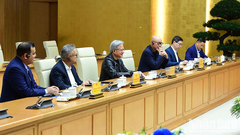 Jensen Huang and members of the Nvidia delegation at the reception.