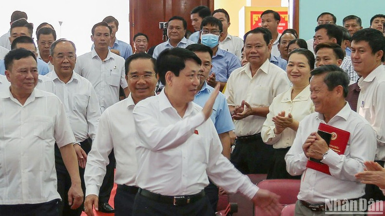 President Luong Cuong waves at voters in Cu Chi.