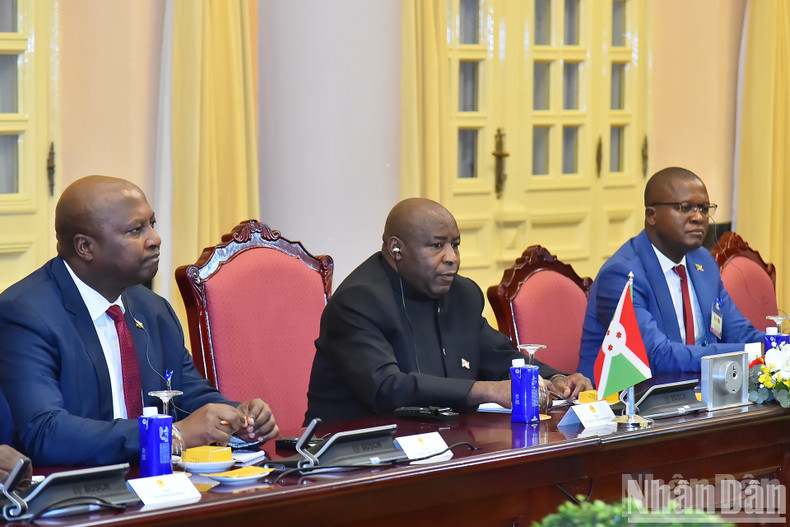 Burundi President Evariste Ndayishimiye speaks at the talks. Burundi President Evariste Ndayishimiye speaks at the talks.