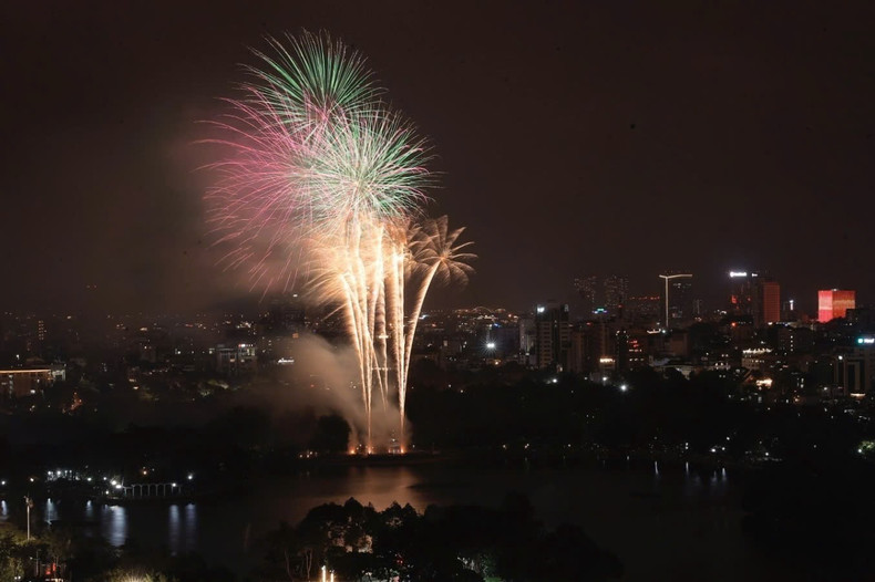 Fireworks explode over Thong Nhat Park