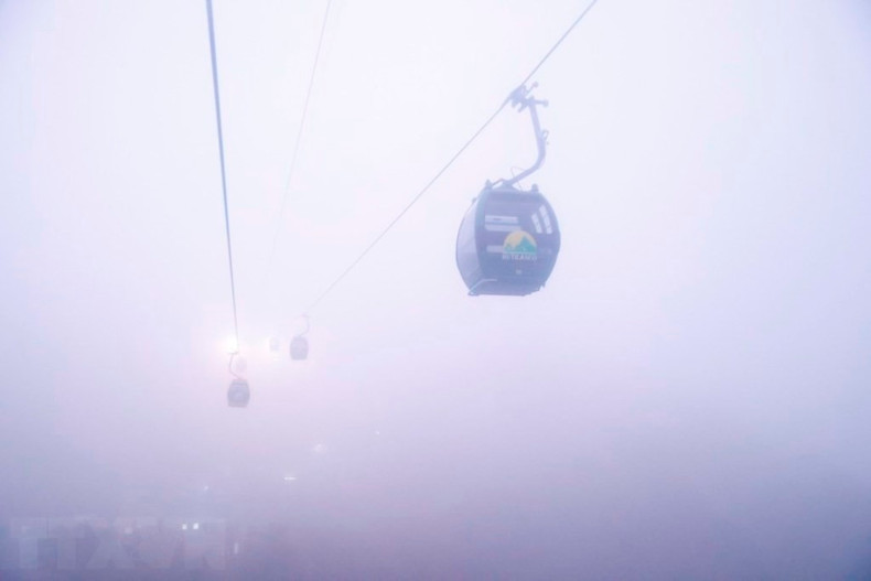 The cable car system serves pilgrims and visitors to the temple. The cable car system serves pilgrims and visitors to the temple.