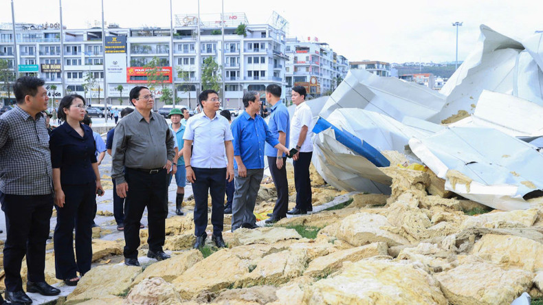 PM Pham Minh Chinh inspects the damage caused by Typhoon Yagi, the third storm to affect Vietnam this year.