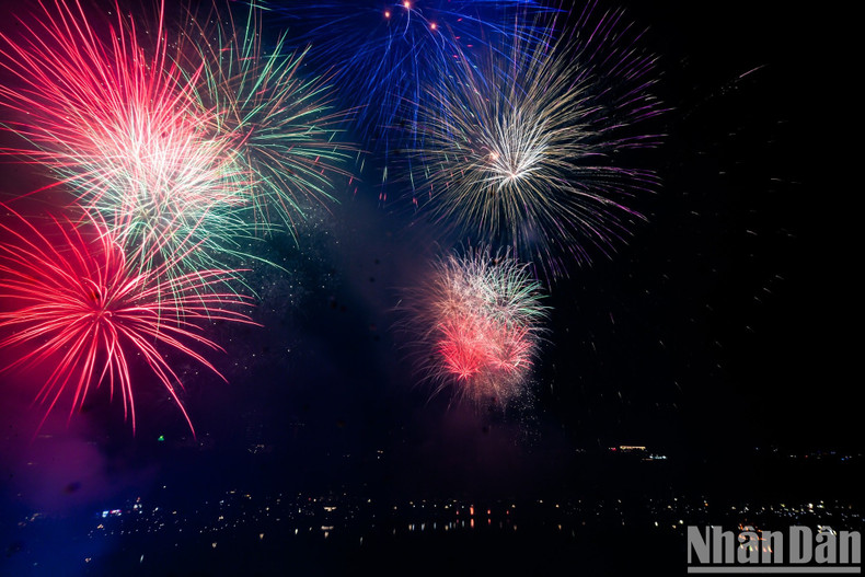 Fireworks were seen from the top of the Hanoi Post Office building. Fireworks were seen from the top of the Hanoi Post Office building.