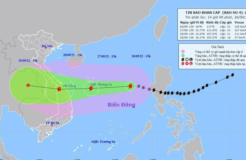 The projected path of Typhoon Noru. (Photo: NCHMF)
