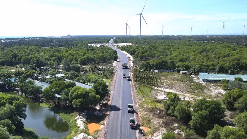 A section of the coastal road through Ninh Chau Commune is being completed.