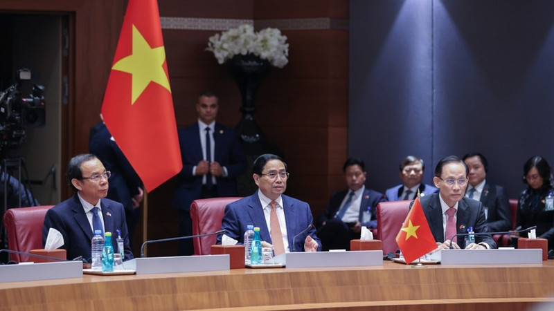 Prime Minister Pham Minh Chinh during the talks with his Algerian counterpart Sifi Ghrieb. (Photo: VGP)
