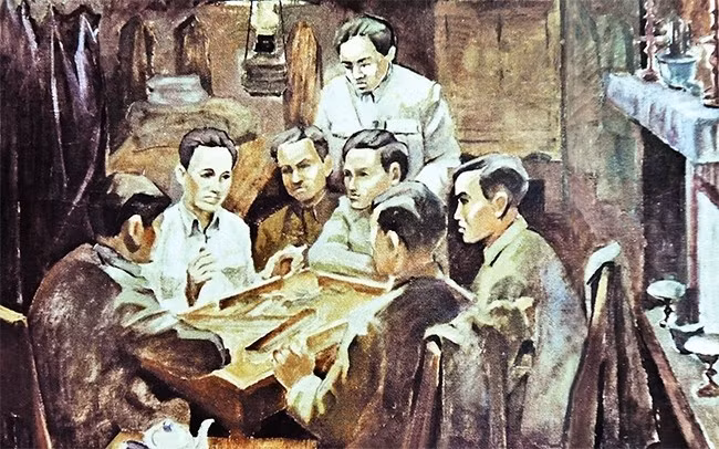 The conference on the founding of the Communist Party of Viet Nam in 1930. (Painting by Phan Ke An)