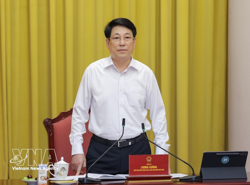 State President Luong Cuong addresses the regular briefing with the Presidential Office on February 27. (Photo: VNA)