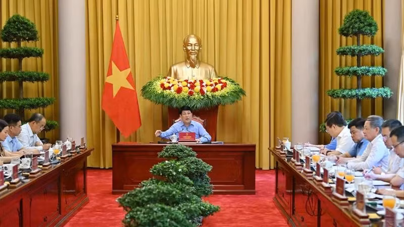 President Luong Cuong speaks at the working session.