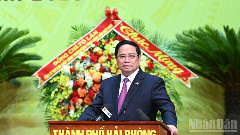 Prime Minister Pham Minh Chinh addresses the first Party Congress of Hai Phong city, the 2025–2030 tenure, on September 27, 2025. (Photo: Tran Hai) 