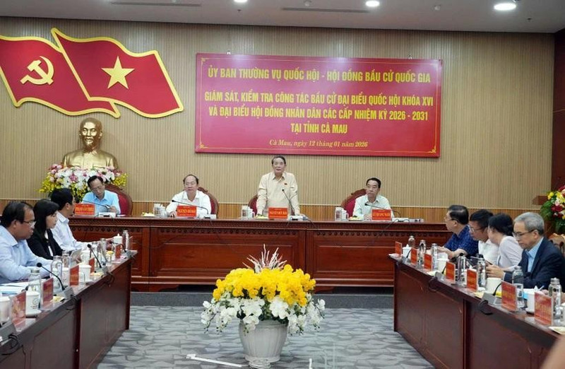 National Assembly Vice Chairman Nguyen Duc Hai speaks at the January 12 working session to inspect preparations for the elections of deputies to the 16th legislature and People’s Councils at all levels for the 2026-2031 term in the southern province of Ca Mau. (Photo: VNA)