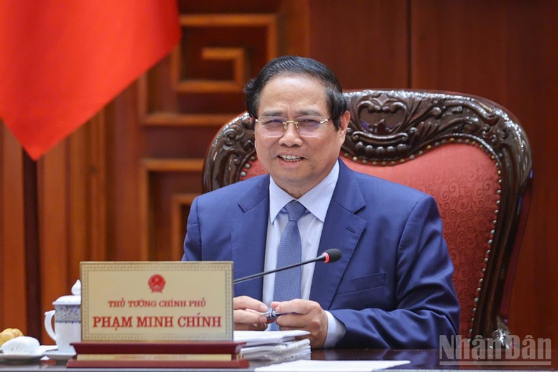 Prime Minister Pham Minh Chinh at the working session with leaders of ministries, sectors, and CT Group on August 13 (Photo: Tran Hai)