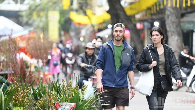 Foreign tourists in Viet Nam.