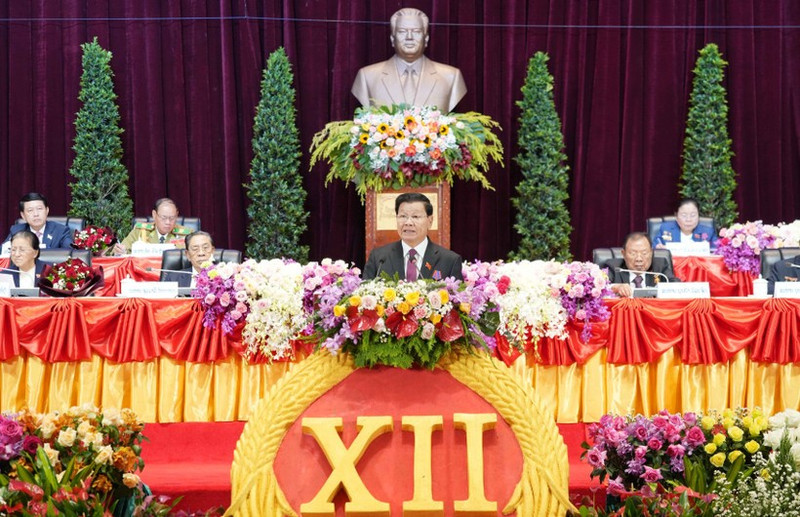 General Secretary of the Lao People's Revolutionary Party Thongloun Sisoulith delivers the opening speech at the opening session of the 12th National Congress of the Lao People’s Revolutionary Party (LPRP) on January 6. (Photo: VNA)