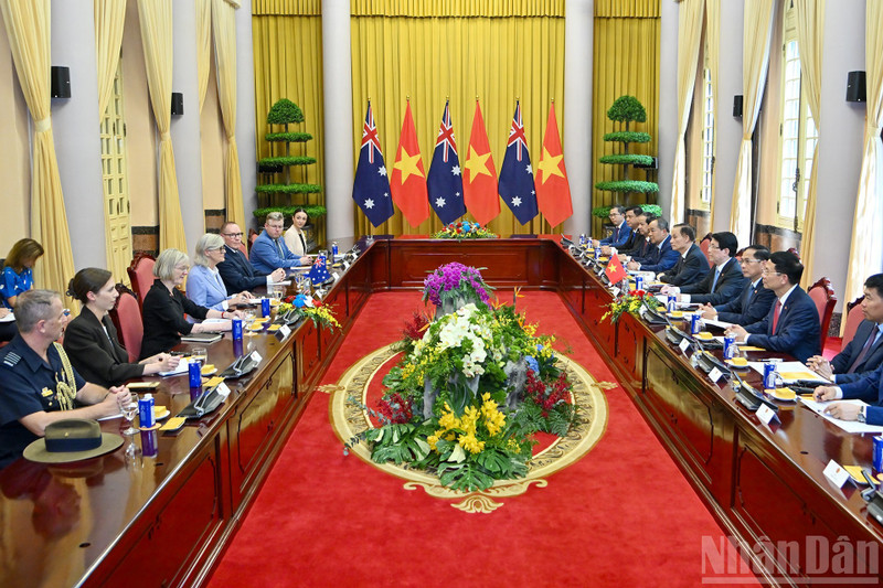 President Luong Cuong holds talks with with Governor-General of Australia Sam Mostyn in Ha Noi on September 10, 2025. (Photo: Thuy Nguyen)