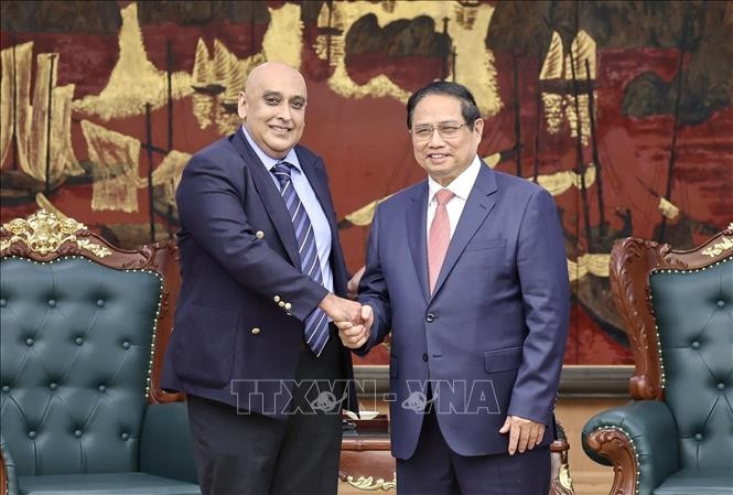 Prime Minister Pham Minh Chinh (right) and Ali Ijaz Ahmad, Chairman and CEO of Makara Capital Partners, at the meeting in Ha Noi on July 2 (Photo: VNA) 