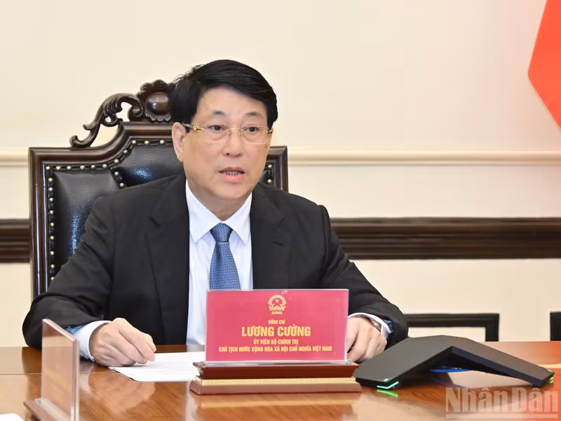 Vietnamese President Luong Cuong during the phone talks. (Photo: Thuy Nguyen)