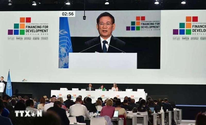 Deputy Prime Minister Ho Duc Phoc speaks at the Plenary Session of the Fourth International Conference on Financing for Development (FfD4). (Photo: VNA)