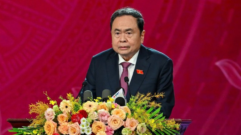 National Assembly Chairman Tran Thanh Man speaks at the award ceremony. (Photo: Thuy Nguyen)
