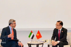 Foreign Minister Le Hoai Trung meets with UAE Deputy Prime Minister and Minister of Foreign Affairs Abdullah bin Zayed Al Nahyan. (Photo published by VNA)