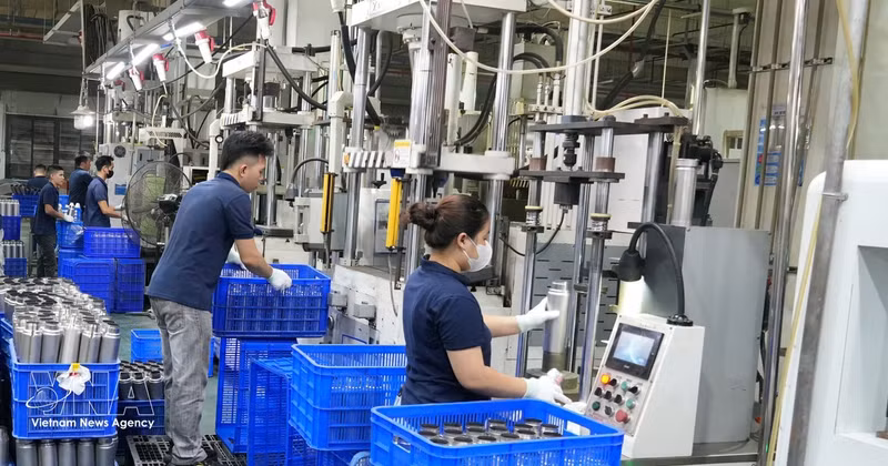 Workers at Thang Long Packing Import-Export and Production JSC in Tu Son ward, Bac Ninh province. (Photo: VNA)