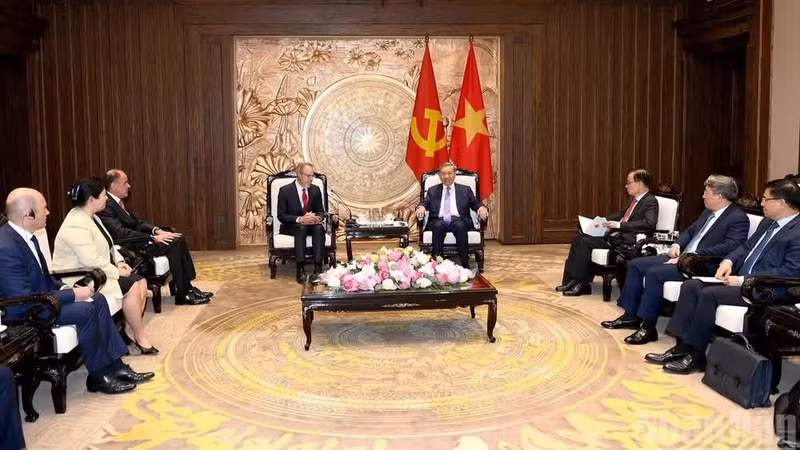 The meeting between Party General Secretary and State President To Lam and David Zapolsky, Senior Vice President and Chief Global Affairs and Legal Officer at Amazon, in Ha Noi on May 22 (Photo: NDO)