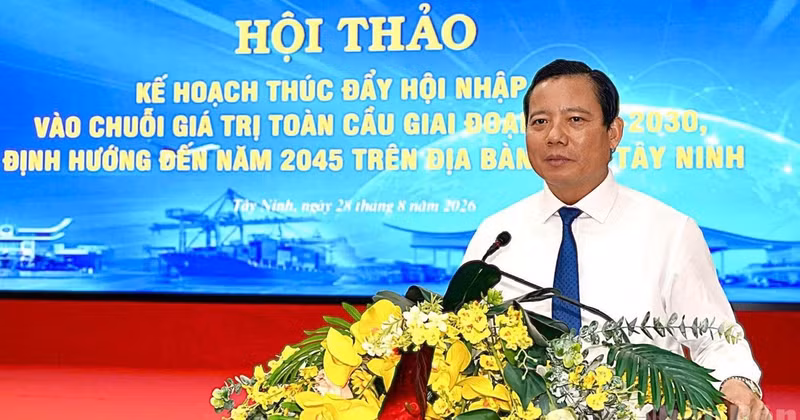 Vice Chairman of the Tay Ninh Provincial People’s Committee Pham Tan Hoa speaks at the workshop.