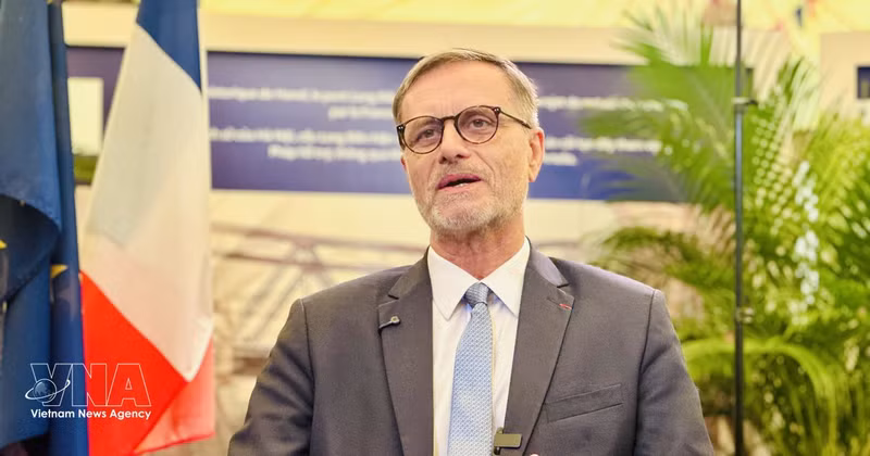 French Ambassador to Viet Nam Olivier Brochet grants an interview to the Viet Nam News Agency. (Photo: VNA) 