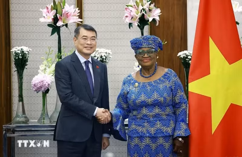 Prime Minister Le Minh Hung (left) receives WTO Director-General Ngozi Okonjo-Iweala in New Delhi, India on September 12 (Photo: VNA)