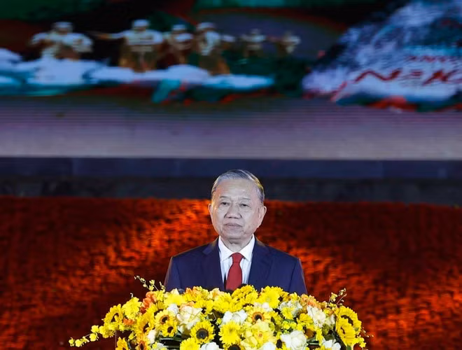 Party General Secretary To Lam addresses the programme in Cao Bang province on January 28. (Photo: VNA)