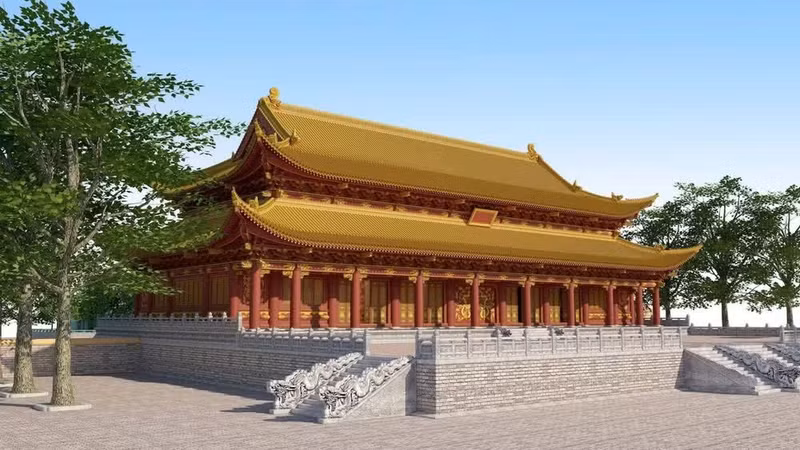 An architectural rendering of the restored Kinh Thien Palace.