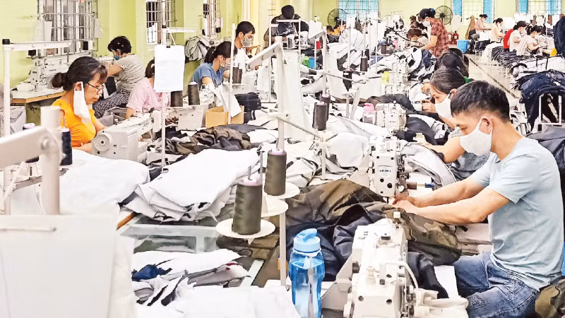 Garment manufacturing for export at Nam Dinh Textile and Garment Corporation.