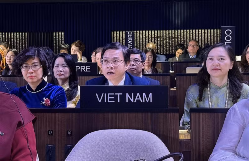 Deputy Minister of Foreign Affairs Ngo Le Van speaks at the session. (Photo: Viet Nam National Commission for UNESCO)