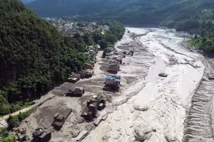 The area devastated by flash floods in Rasuwa, Nepal, on August 26 (Photo: VNA)