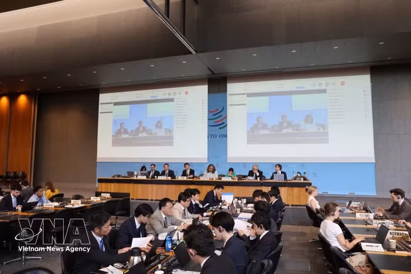 Japan’s 16th Trade Policy Review (TPR) session held at the headquarters of the World Trade Organisation (WTO) on May 27, 2026. (Photo: VNA)