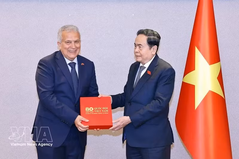 Chairman of the National Assembly (NA) Tran Thanh Man (right) presents a souvenir to Viet Nam’s Honorary Consul in Istanbul Ali Tezolmez. (Photo: VNA)