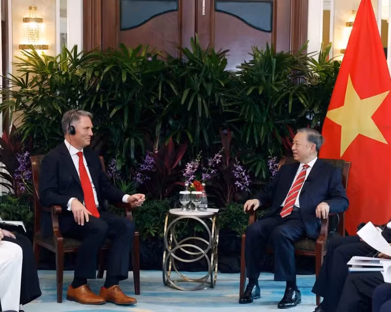 Party General Secretary and State President To Lam meets with Australian Deputy Prime Minister and Minister for Defence Richard Marles in Singapore on May 29, 2026. (Photo: VNA)