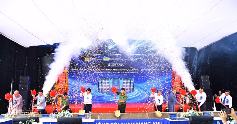 The groundbreaking ceremony of the headquarters of the Regional Counter Cybercrime Hub for Asia-Pacific at the Hoa Lac Hi-Tech Park in Ha Noi on July 10, 2026. (Photo: VNA)