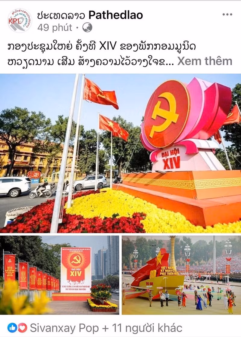 An article on the 14th National Congress of the Communist Party of Viet Nam published by the Lao News Agency (Photo: VNA)